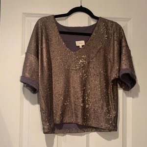 Anthropologie bronze sequin boxy tee